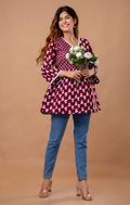 Maroon Wrap-Style Printed Cotton Kurti Top for Women | Elegant Daily Wear | Comfortable A-Line Fit