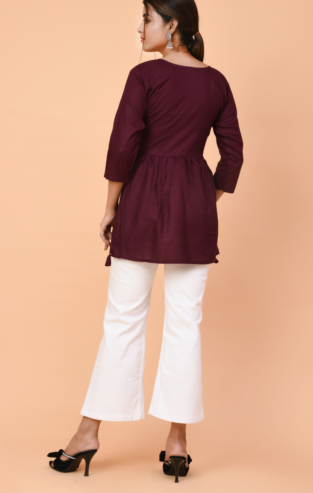Maroon Embroidered Peplum Kurti Top for Women | Ethnic & Casual Wear | Comfortable Cotton Fit