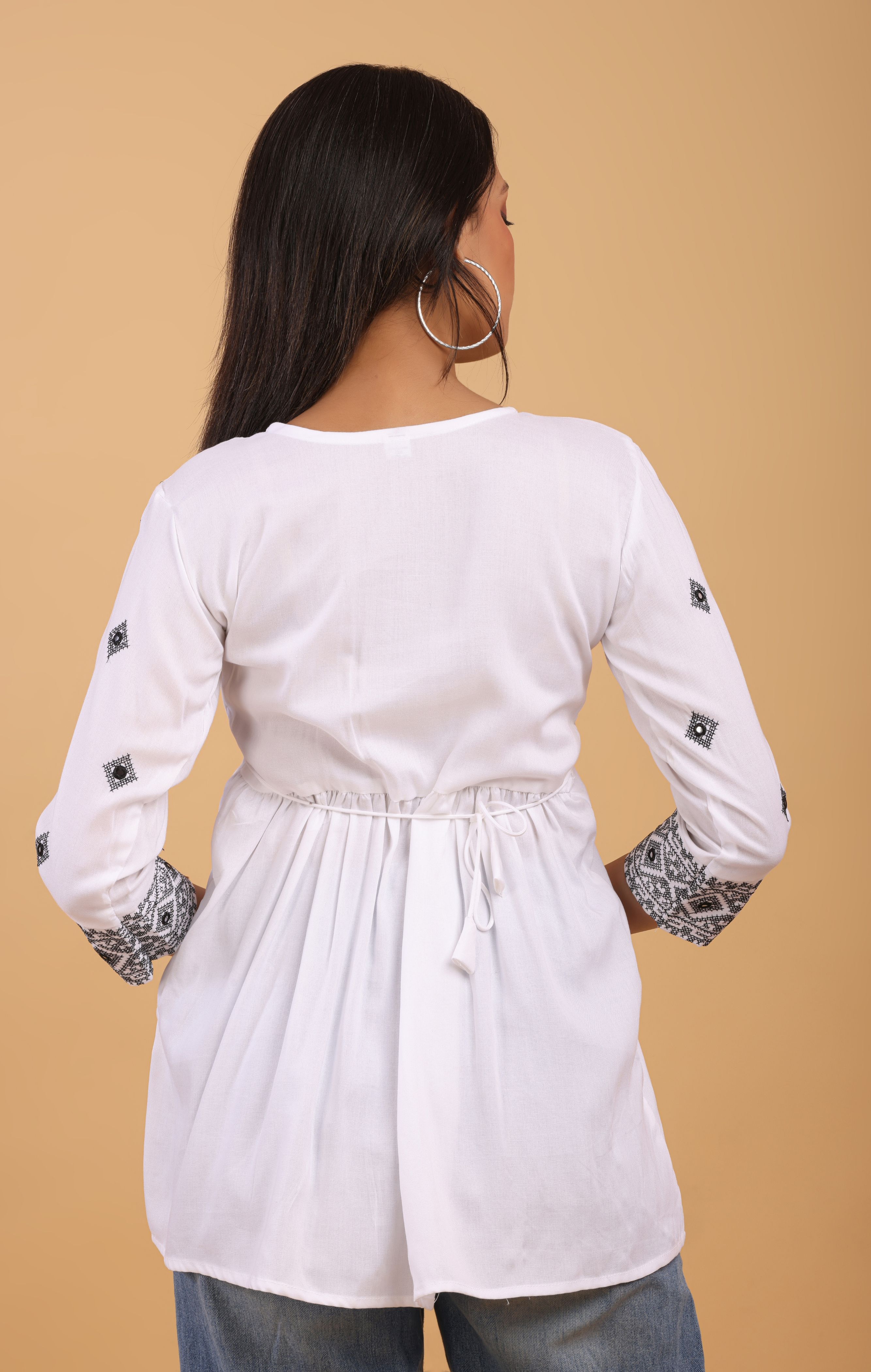 White Cotton Embroidered Boho Kurti Top for Women | Elegant Daily & Office Wear | Soft & Flowy Fit