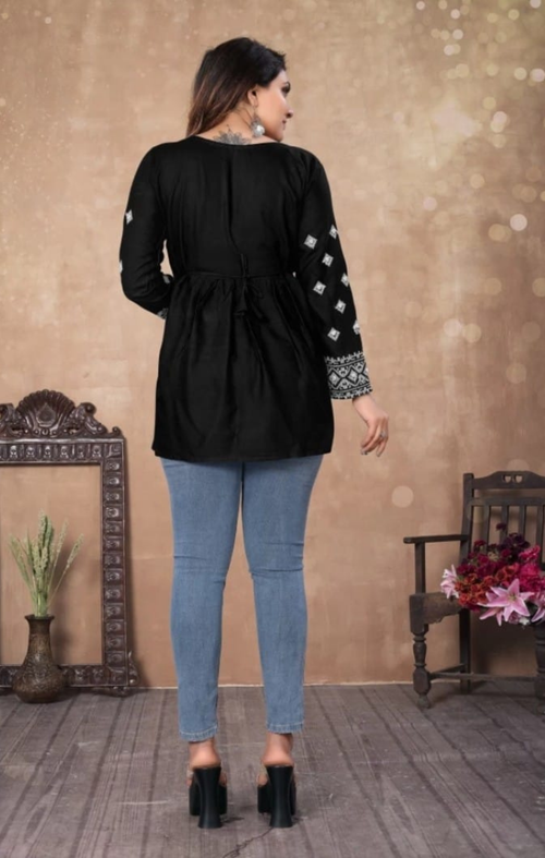 Black Cotton Embroidered Kurti Top for Women | Elegant Thread Work | Daily & Festive Wear
