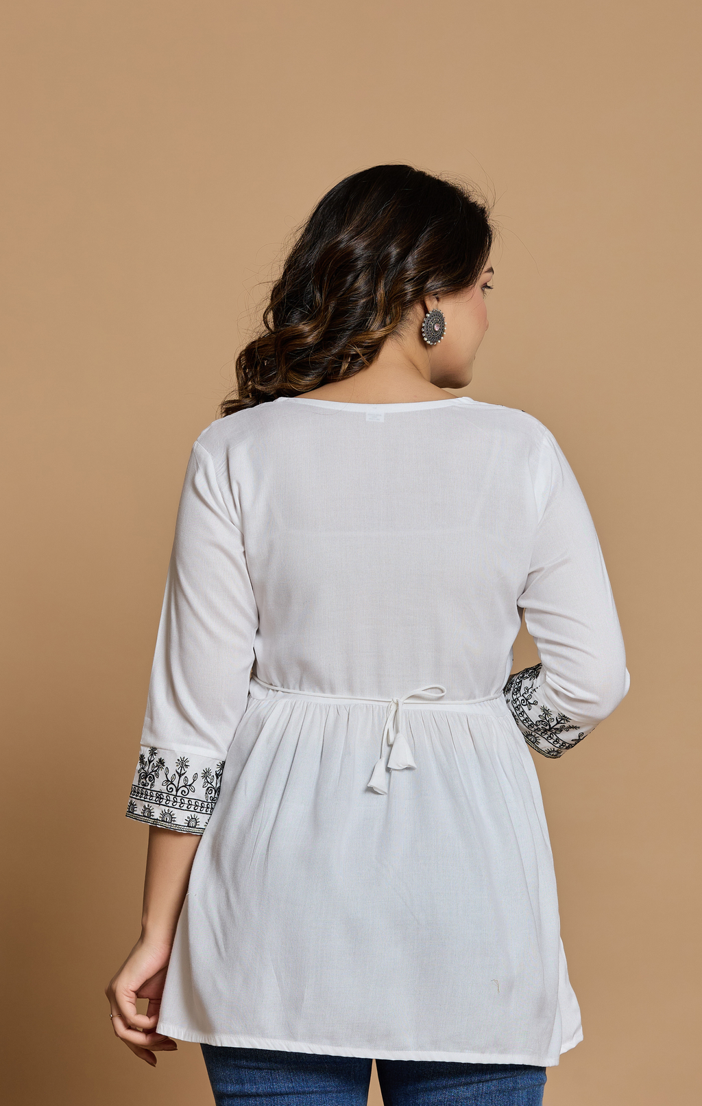 White Cotton Embroidered A-Line Kurti Top for Women | Boho Chic Daily & Office Wear | Soft & Flowy Fit