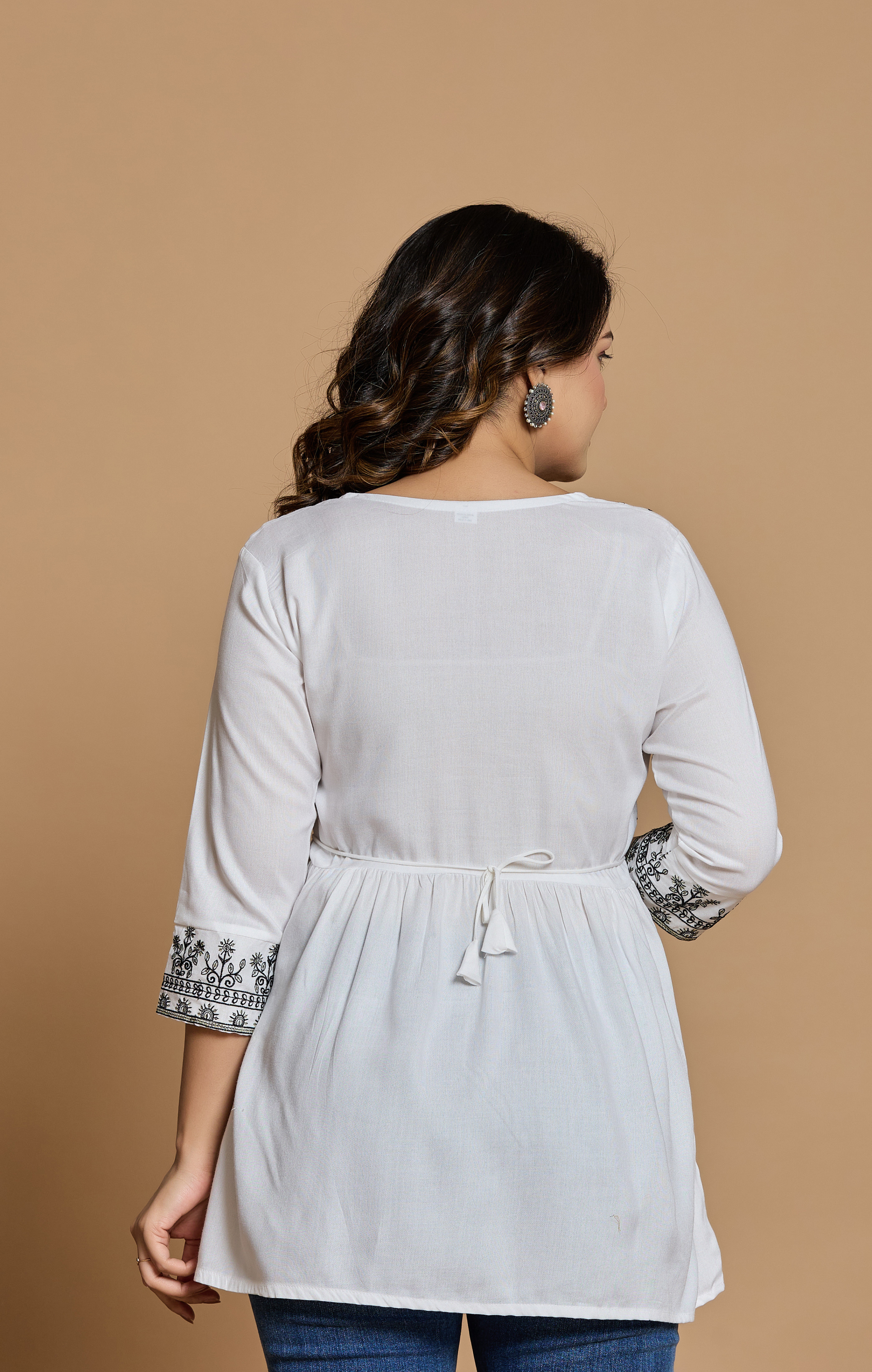 White Cotton Embroidered A-Line Kurti Top for Women | Boho Chic Daily & Office Wear | Soft & Flowy Fit