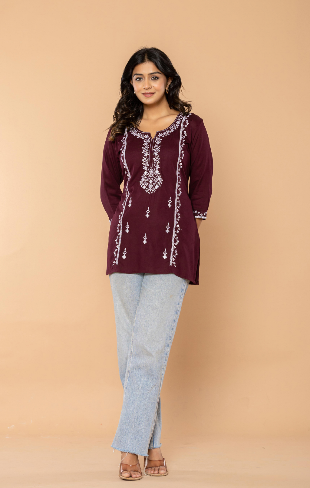 Maroon Embroidered Rayon Kurti for Women | Elegant Daily Wear & Office Wear Tunic Top