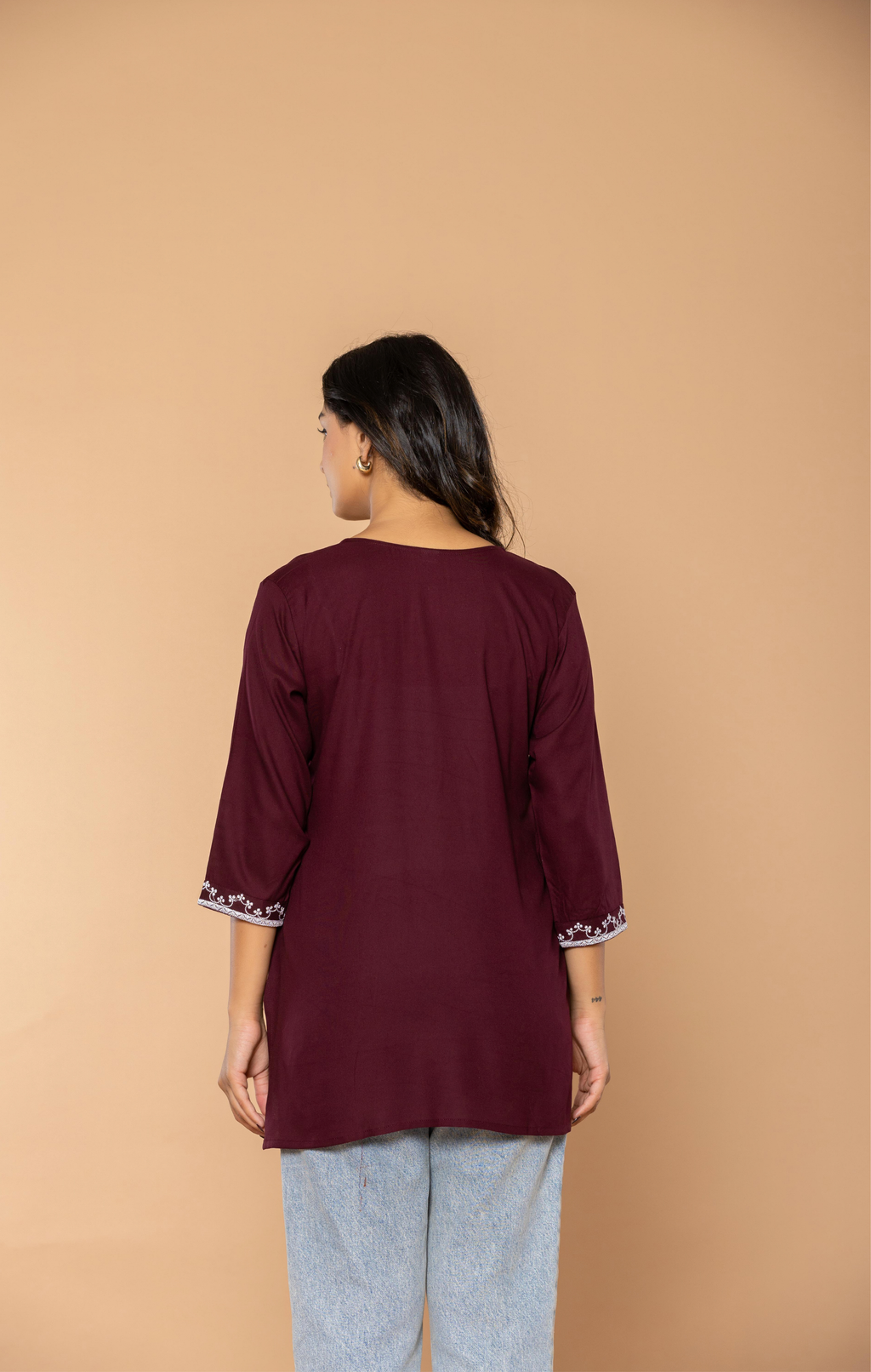 Maroon Embroidered Rayon Kurti for Women | Elegant Daily Wear & Office Wear Tunic Top