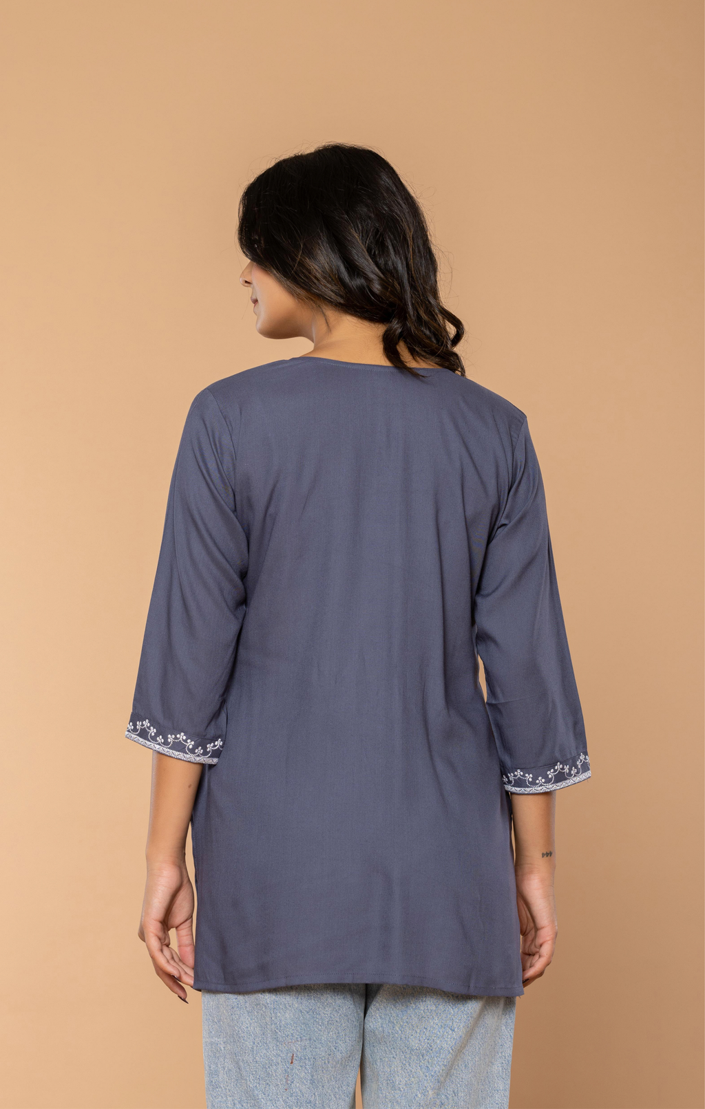 Grey Embroidered Rayon Kurti for Women | Elegant Daily Wear & Office Wear Tunic Top