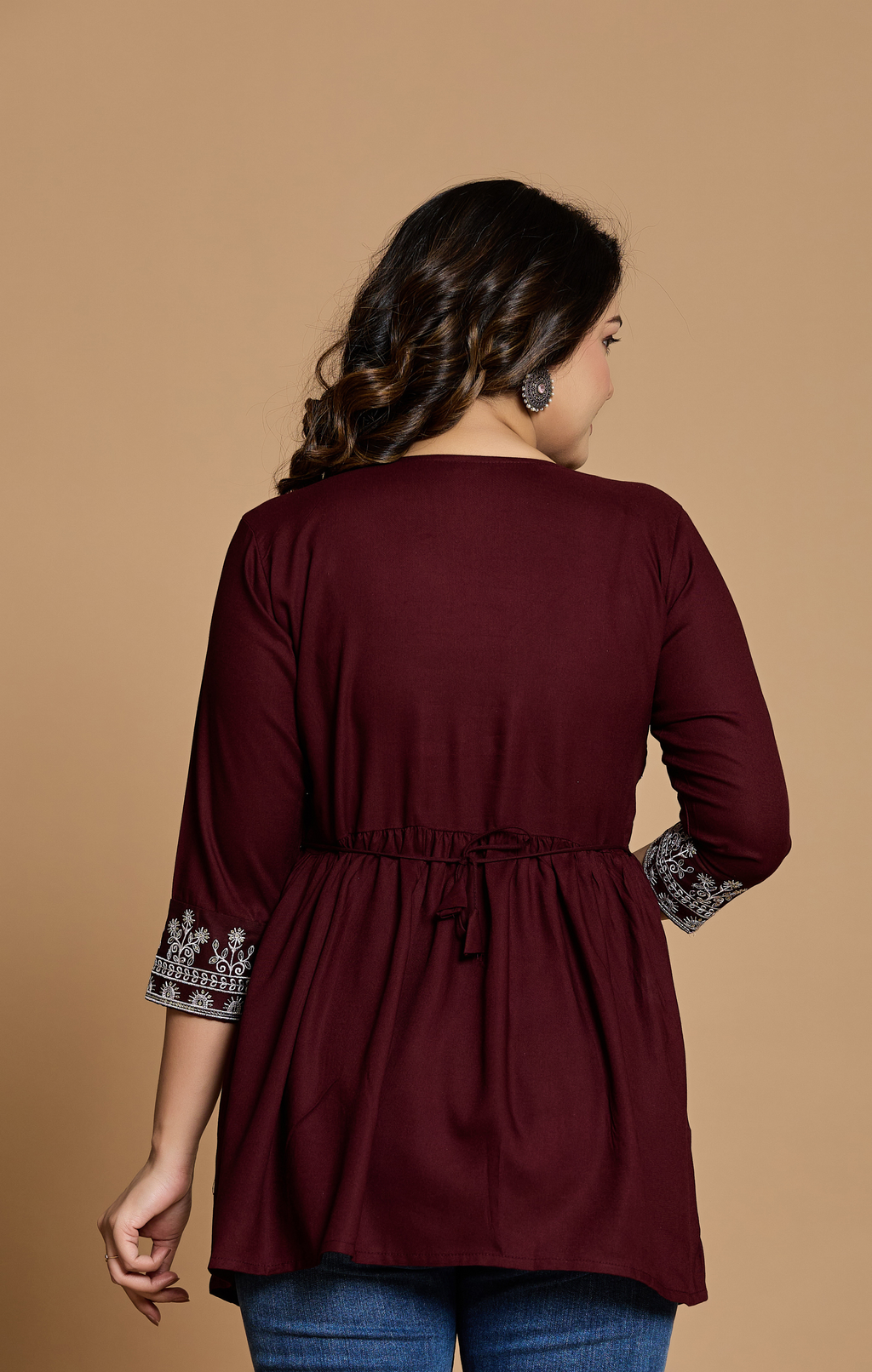 Maroon Cotton Embroidered A-Line Kurti Top for Women | Elegant Daily & Office Wear | Flowy Comfortable Fit