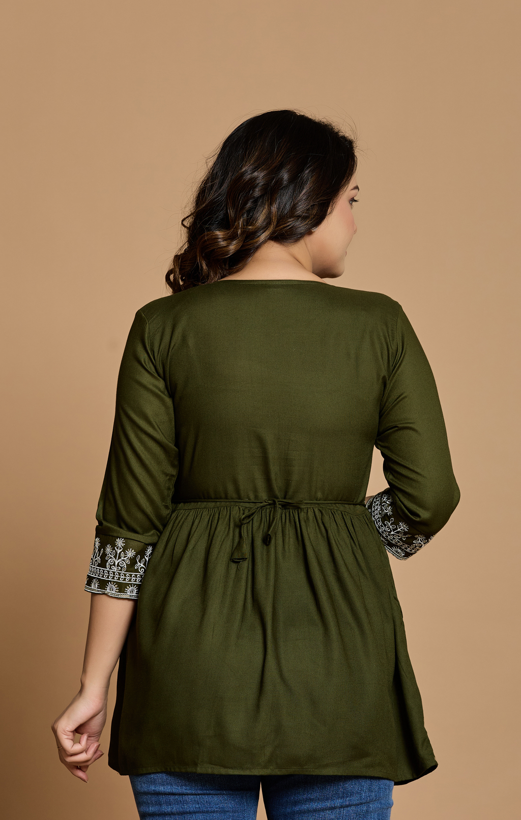 Olive Green Cotton Embroidered A-Line Kurti Top for Women | Everyday Casual & Office Wear | Flowy Comfortable Fit