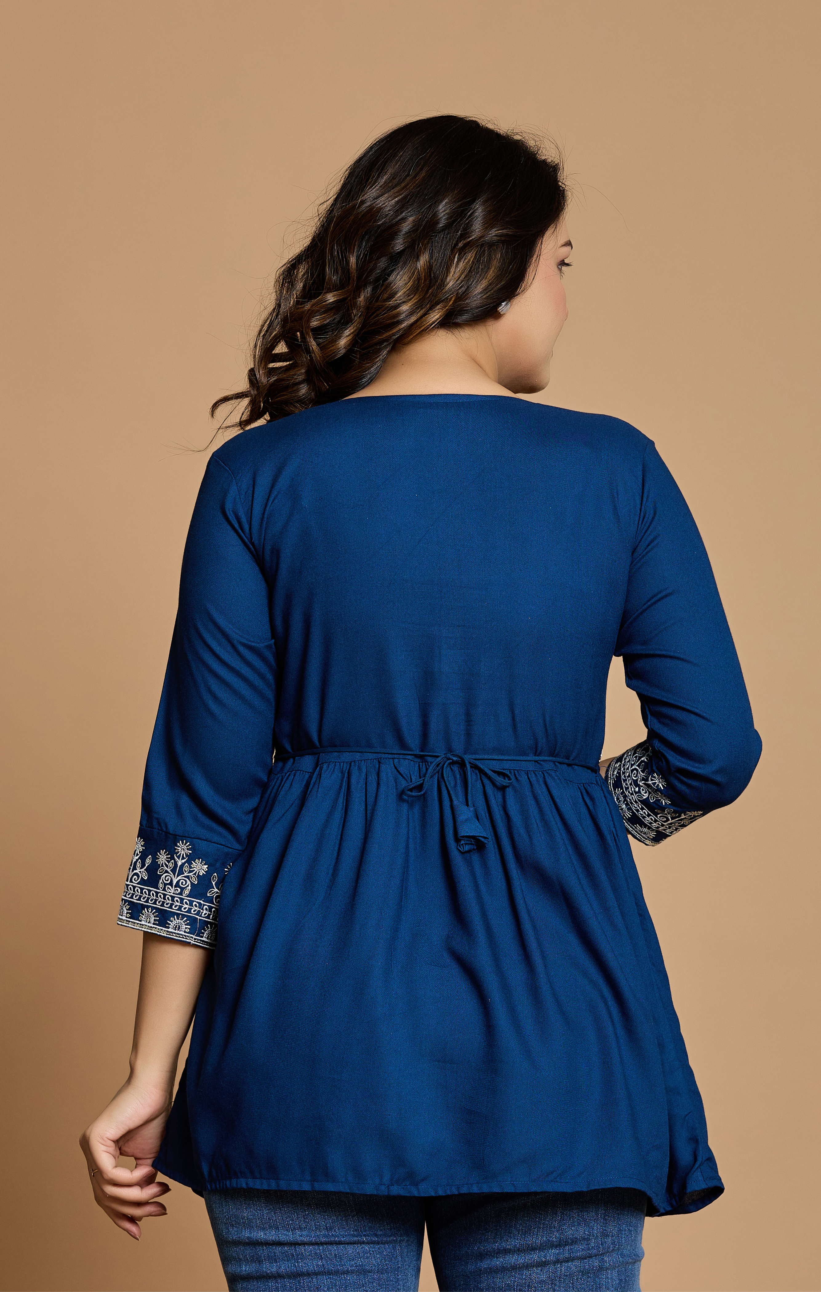 Royal Blue Cotton Embroidered A-Line Kurti Top for Women | Daily Wear & Office Wear | Flowy Comfortable Fit