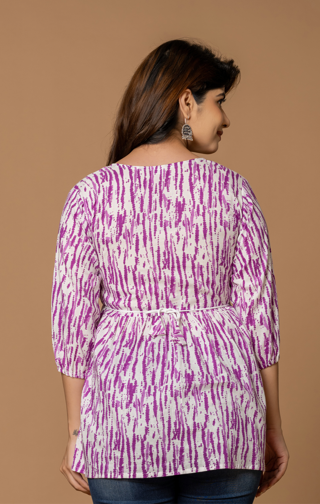 Purple Abstract Printed Cotton A-Line Kurti Top for Women | Soft Daily Wear & Office Casual | Comfortable Fit