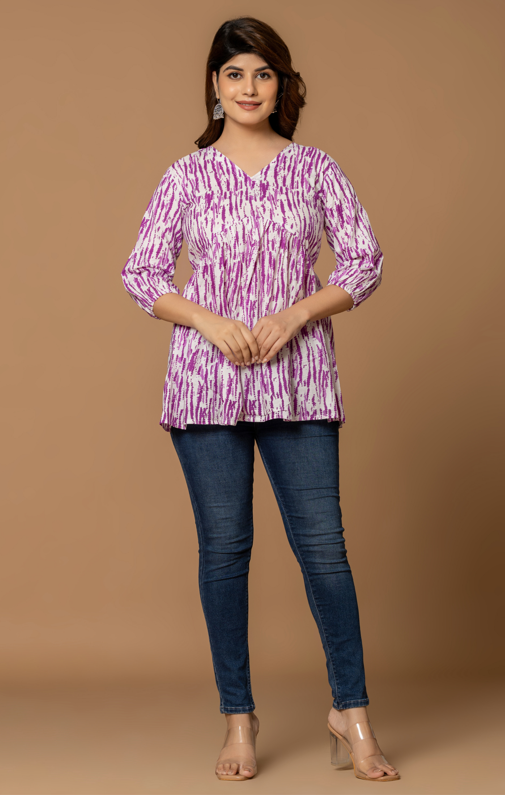 Purple Abstract Printed Cotton A-Line Kurti Top for Women | Soft Daily Wear & Office Casual | Comfortable Fit