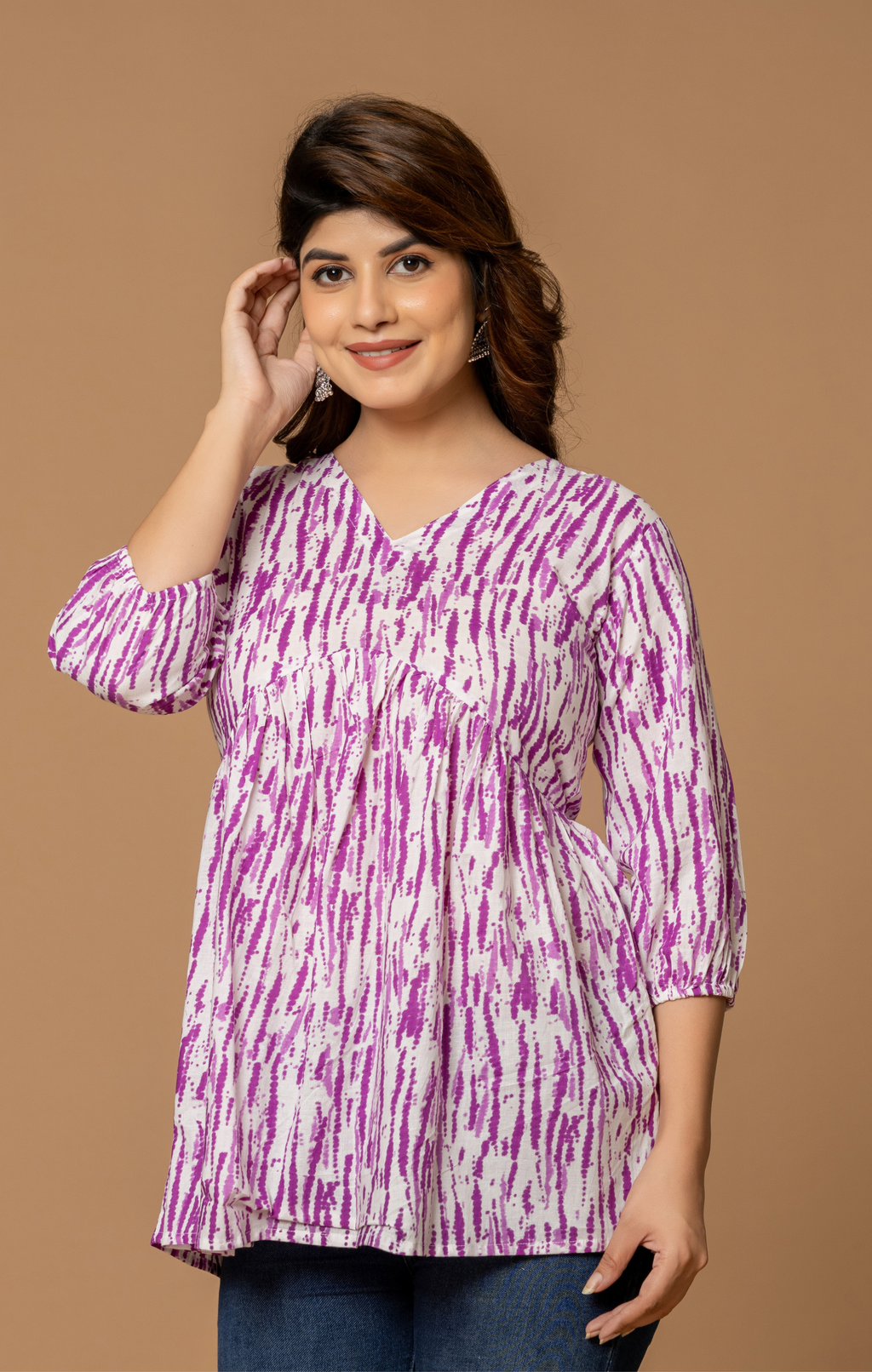 Purple Abstract Printed Cotton A-Line Kurti Top for Women | Soft Daily Wear & Office Casual | Comfortable Fit