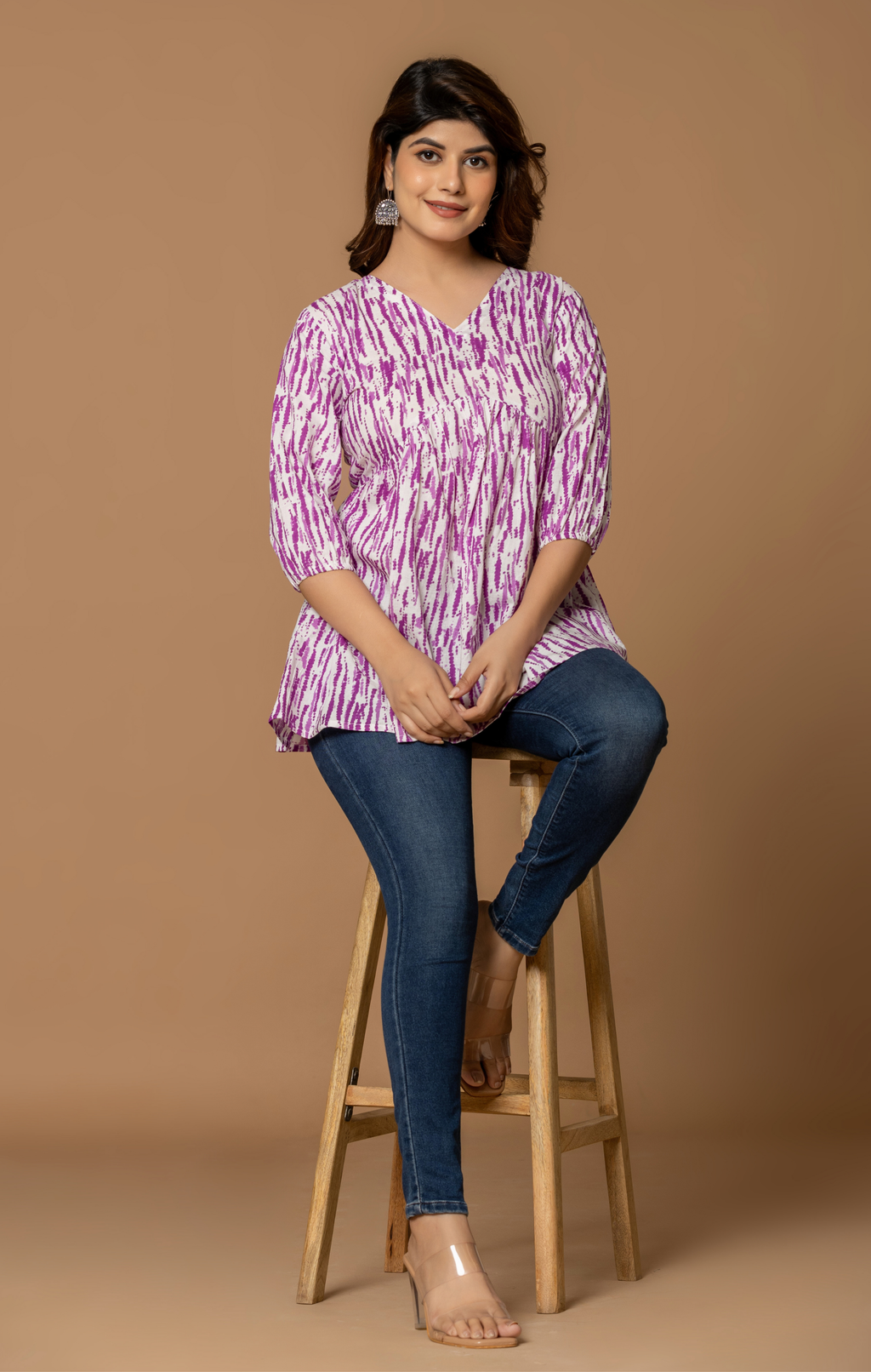 Purple Abstract Printed Cotton A-Line Kurti Top for Women | Soft Daily Wear & Office Casual | Comfortable Fit