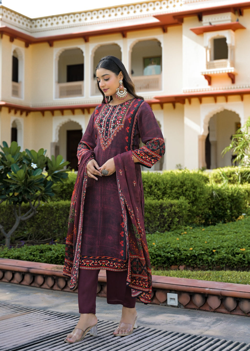 Maroon Embroidered Cotton Kurta Set with Dupatta – Elegant Festive & Traditional Wear for Womenroduct