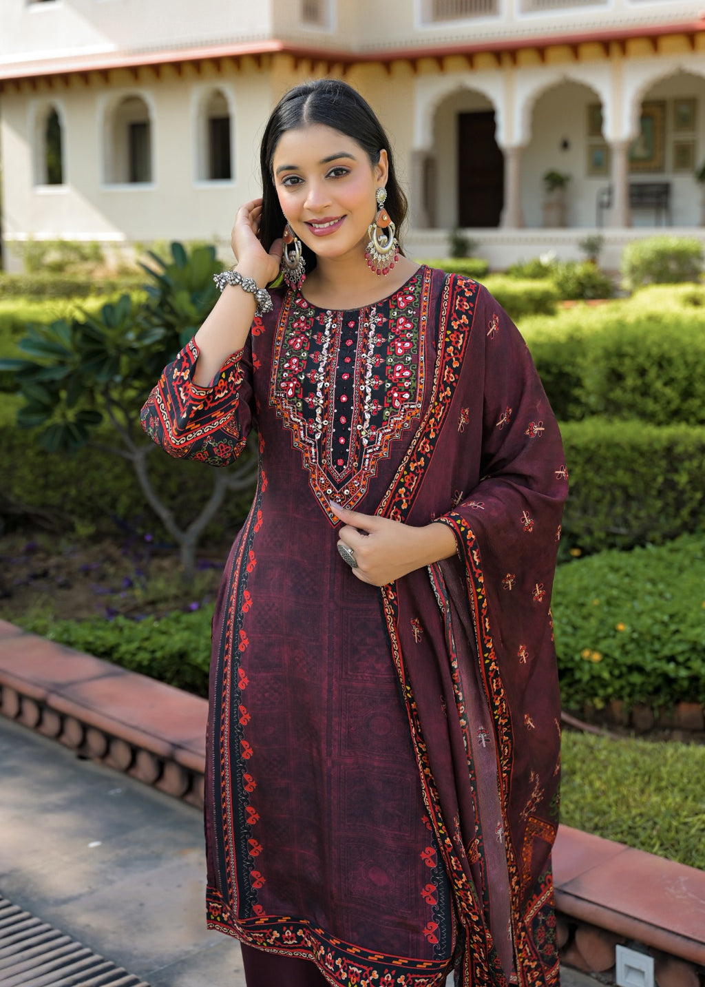 Maroon Embroidered Cotton Kurta Set with Dupatta – Elegant Festive & Traditional Wear for Womenroduct