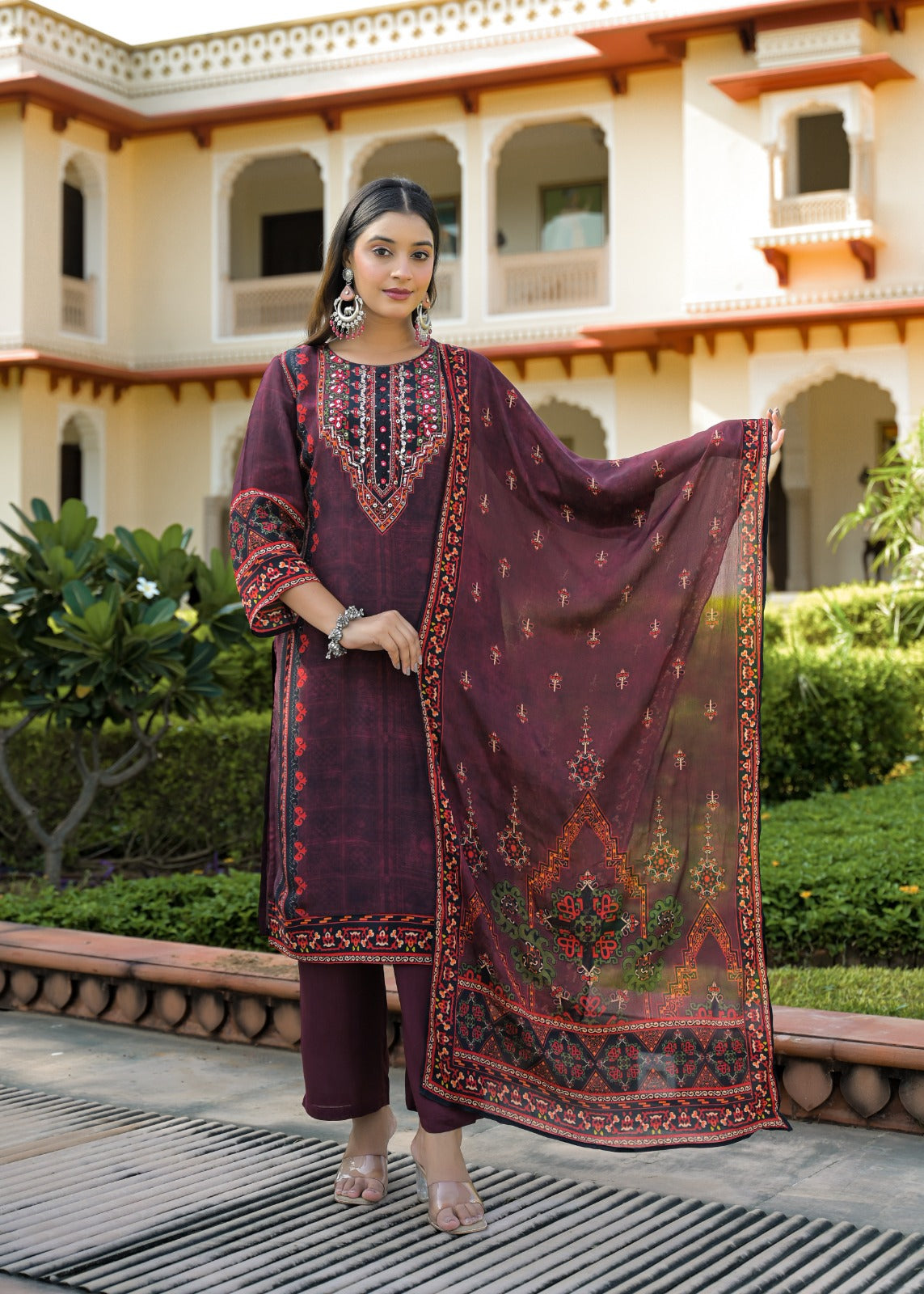 Maroon Embroidered Cotton Kurta Set with Dupatta – Elegant Festive & Traditional Wear for Womenroduct