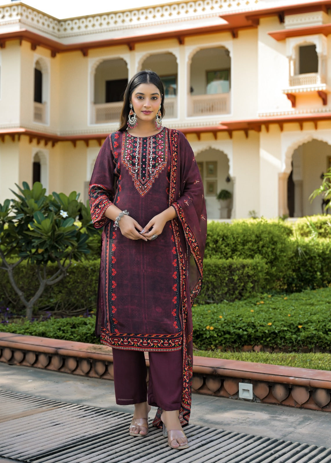 Maroon Embroidered Cotton Kurta Set with Dupatta – Elegant Festive & Traditional Wear for Womenroduct