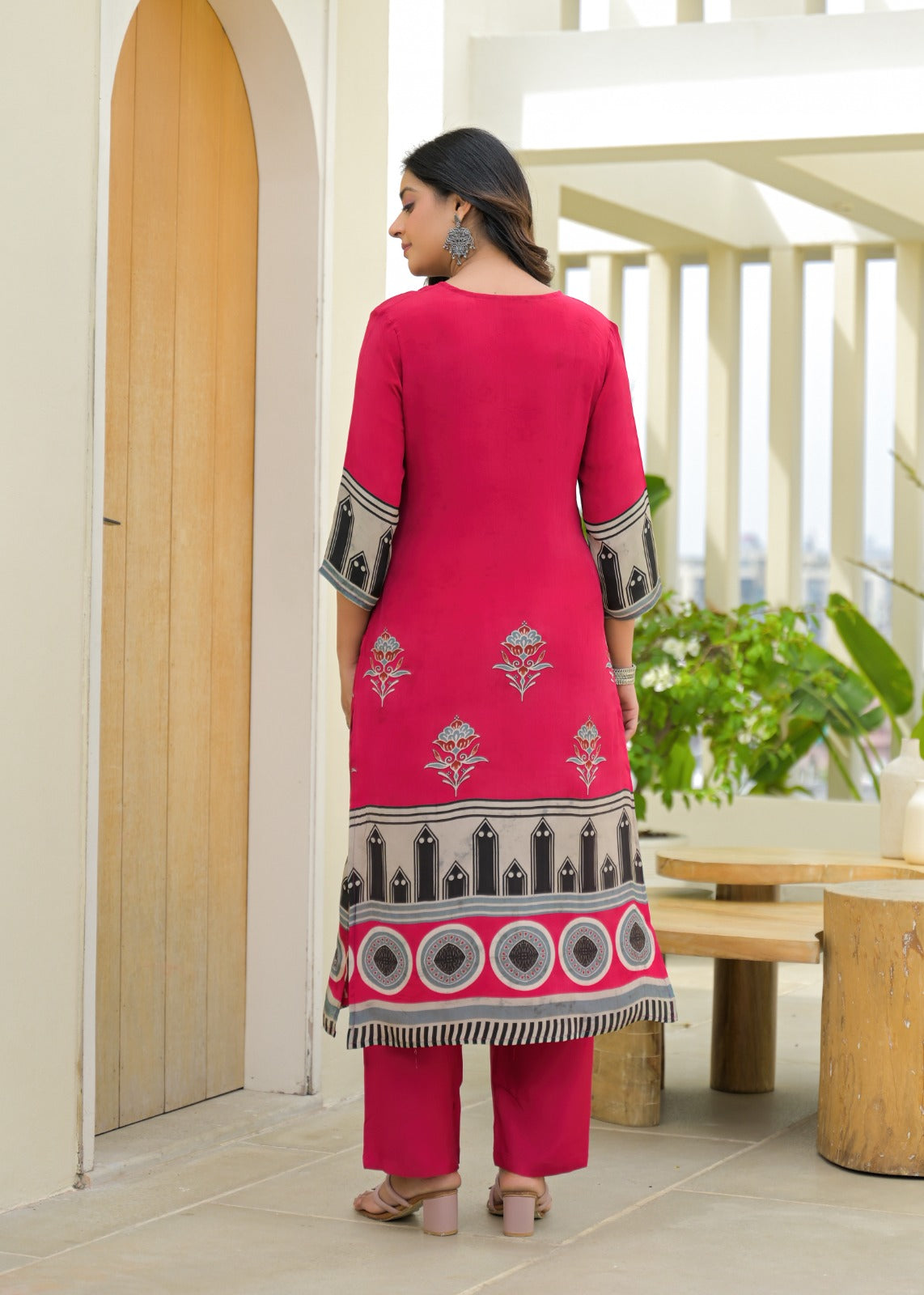 Red Printed Cotton Kurta Set with Dupatta – Elegant Ethnic & Office Wear for Women