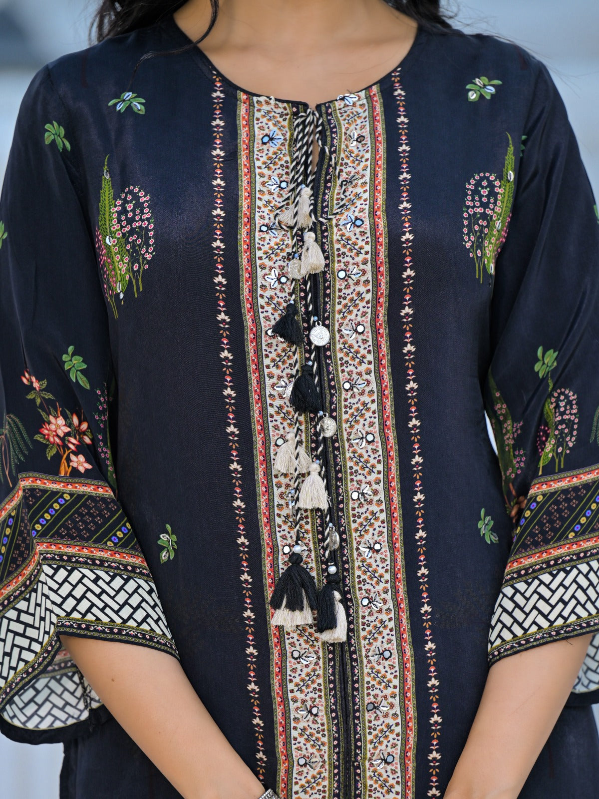 Black Printed Cotton Kurta Set with Beige Dupatta – Elegant Ethnic & Festive Wear for Women