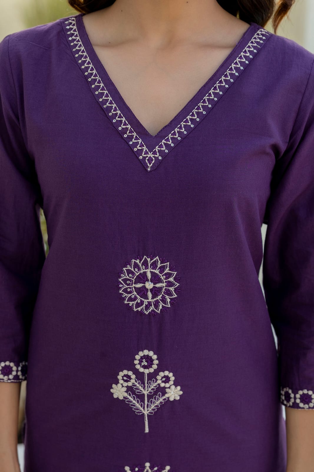Deep Purple Embroidered Cotton Kurta Set with Dupatta – Elegant Festive & Traditional Wear for Women