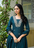 Teal Blue Embroidered Cotton Kurta Set with Dupatta – Elegant Festive Wear