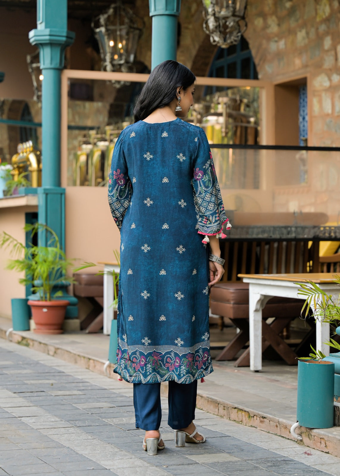 Blue Printed Cotton Kurta Set with Multicolor Dupatta – Elegant Ethnic Wear for Women