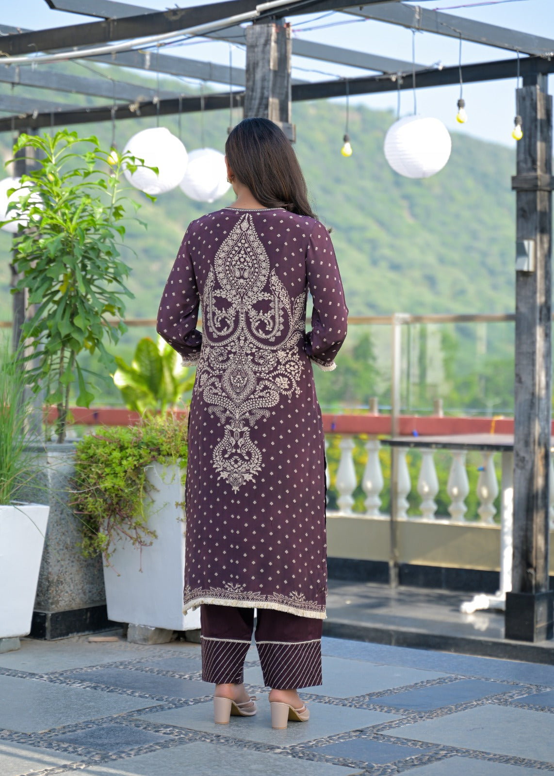 Plum Embroidered Cotton Kurta Set with Pants – Elegant Festive Wear for Women
