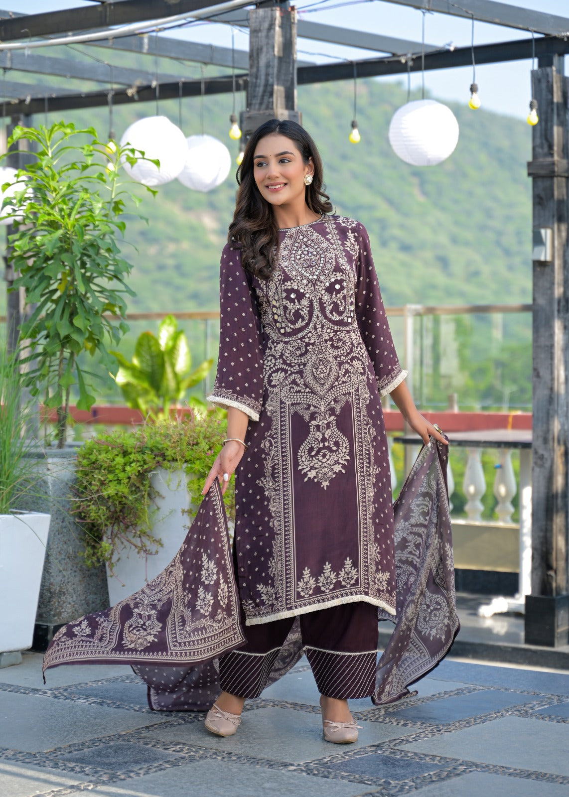 Plum Embroidered Cotton Kurta Set with Pants – Elegant Festive Wear for Women